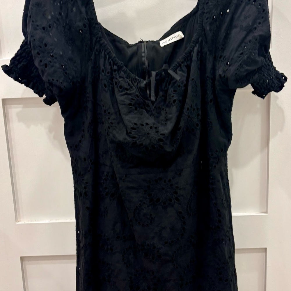Avec Les Filles Anthropologie Black Eyelet Peasant Dress Size Large - Picture 6 of 10